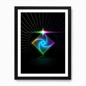 Neon Geometric Glyph Abstract in Candy Blue and Pink with Rainbow Sparkle on Black n.0054 Art Print