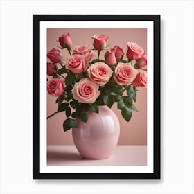 A Vase Of Pink Roses 21 Art Print