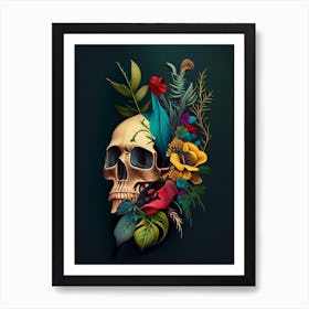 Skull With Tattoo Style Artwork Primary Colours 1 Botanical Art Print