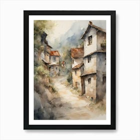 Watercolor Of A Village 3 Affiche