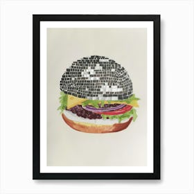 Disco Ball Burger Illustration Kitchen Disco Art Print