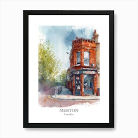 Merton London Borough   Street Watercolour 1 Poster Art Print