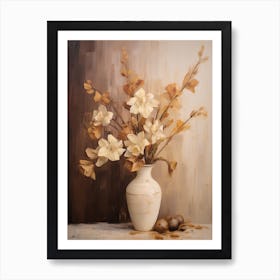 Freesia, Autumn Fall Flowers Sitting In A White Vase, Farmhouse Style 3 Art Print