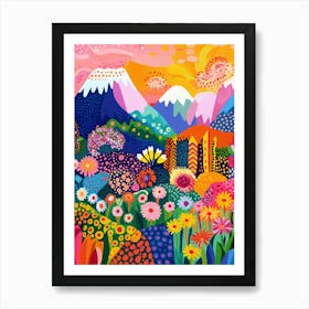 Colorful Landscape With Mountain and Flowers 3 Art Print