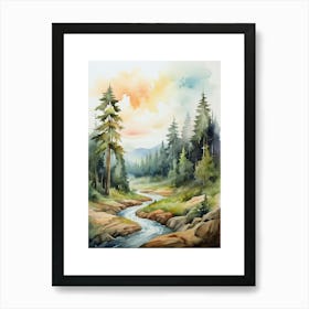 Taiga watercolor landscape, high quality watercolor forest background.12 Art Print