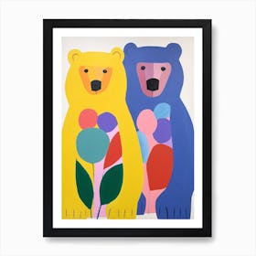 Colourful Kids Animal Art Grizzly Bear 1 Art Print