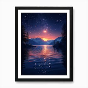 Night Sky Over Lake 7 Art Print