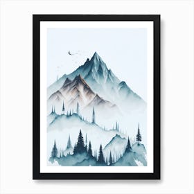 Mountain And Forest In Minimalist Watercolor Vertical Composition 214 Art Print