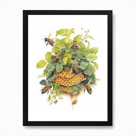 Bumble Bee Mimic Fly  Bee Beehive Watercolour Illustration 1 Art Print