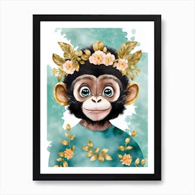 Floral Baby Monkey Watercolor (2) Art Print