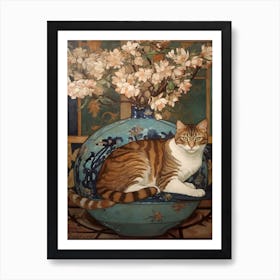Bouvardia With A Cat 4 Art Nouveau Style Art Print