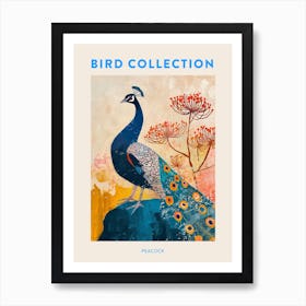 Textured Peacock On A Rock With Plants Poster Art Print