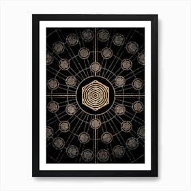 Geometric Glyph Radial Array in Glitter Gold on Black n.0451 Art Print