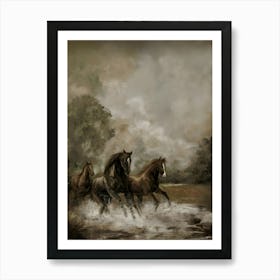 Horses Running In The Water Art Print