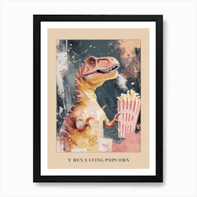 T Rex Dinosaur Eating Popcorn At The Cinema 2 Poster Art Print