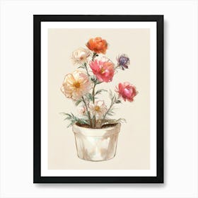 Watercolor Flowers In A Pot Art Print