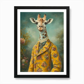 Giraffe In A Floral Suit Portrait Art Print