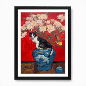 Still Life Of Peony With A Cat 4 Art Print