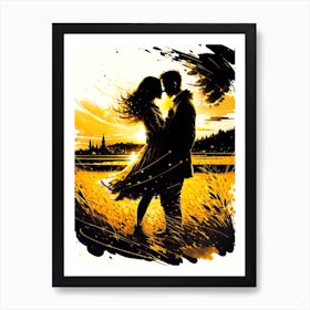 Couple Kissing At Sunset Art Print