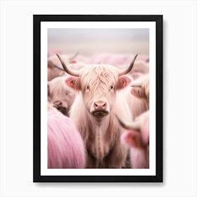 Pink Realistic Photography Of Highland Cows 2 Art Print