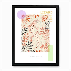 Coral Tokay Gecko Abstract Modern Illustration 2 Poster Art Print