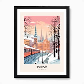 Vintage Winter Travel Poster Zurich Switzerland 5 Art Print