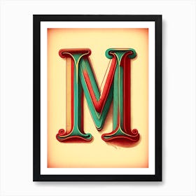 M, Letter, Alphabet Vintage Sketch 2 Art Print