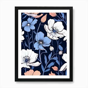 Blue And White Flowers Art Print