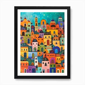 Kitsch Colourful Mexico Cityscape 1 Art Print