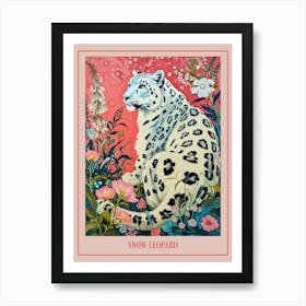 Floral Animal Painting Snow Leopard 3 Poster Art Print