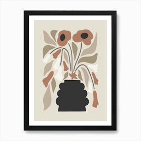 Neutral Retro Flower Print 1 Art Print