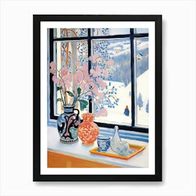 The Windowsill Of Lillehammer   Norway Snow Inspired By Matisse 3 Art Print