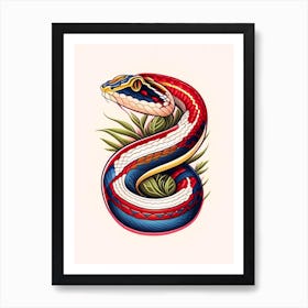 California Red Sided Garter Snake Tattoo Style Art Print