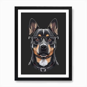 Australian Shepherd Dog With Glasses Art Print