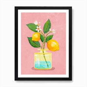 Lemon Bunch In Vase Art Print