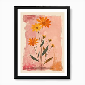 Set Of 4 Simple Hand Drawn Daisies On Pink Paper 12 Art Print