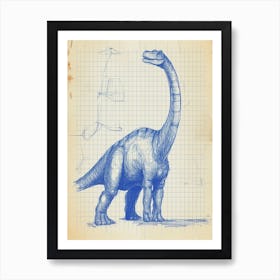 Brontosaurus Dinosaur Blue Print Sketch 2 Art Print