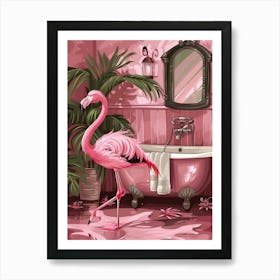 Pink Flaming In Bathroom Print Tropical Jungle Home Decor Funny Art Print