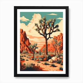 Retro Illustration Of A Joshua Trees In Mountains 3 Art Print