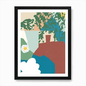 Collage Vase and Leaves  Art Print