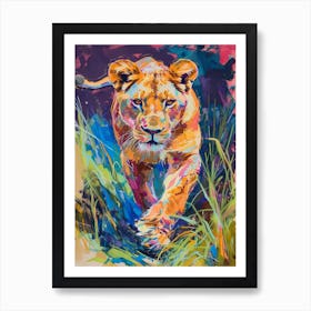 Transvaal Lion Lioness On The Prowl Fauvist Painting 2 Art Print
