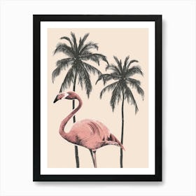 Jamess Flamingo And Palm Trees Minimalist Illustration 3 Art Print