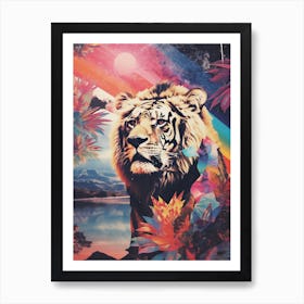 Tiger Retro Space Collage 1 Art Print