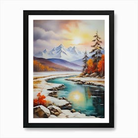 The nature of sunset, river and winter.8 Art Print