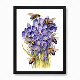 Beehive With Iris Watercolour Illustration 1 Art Print