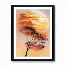 Sunset With A Tree Art Print