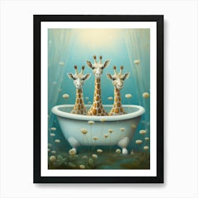 Giraffe In Bathroom Art Print