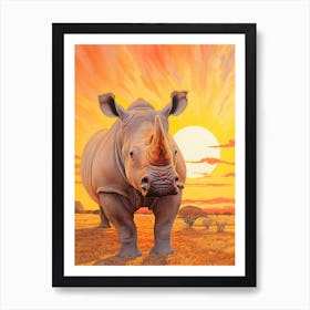 Rhino In The Sunset Realistic Illustration 4 Art Print