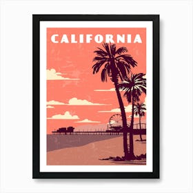 California, USA — Retro travel minimalist poster Art Print