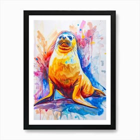 Harp Seal Colourful Watercolour 3 Art Print